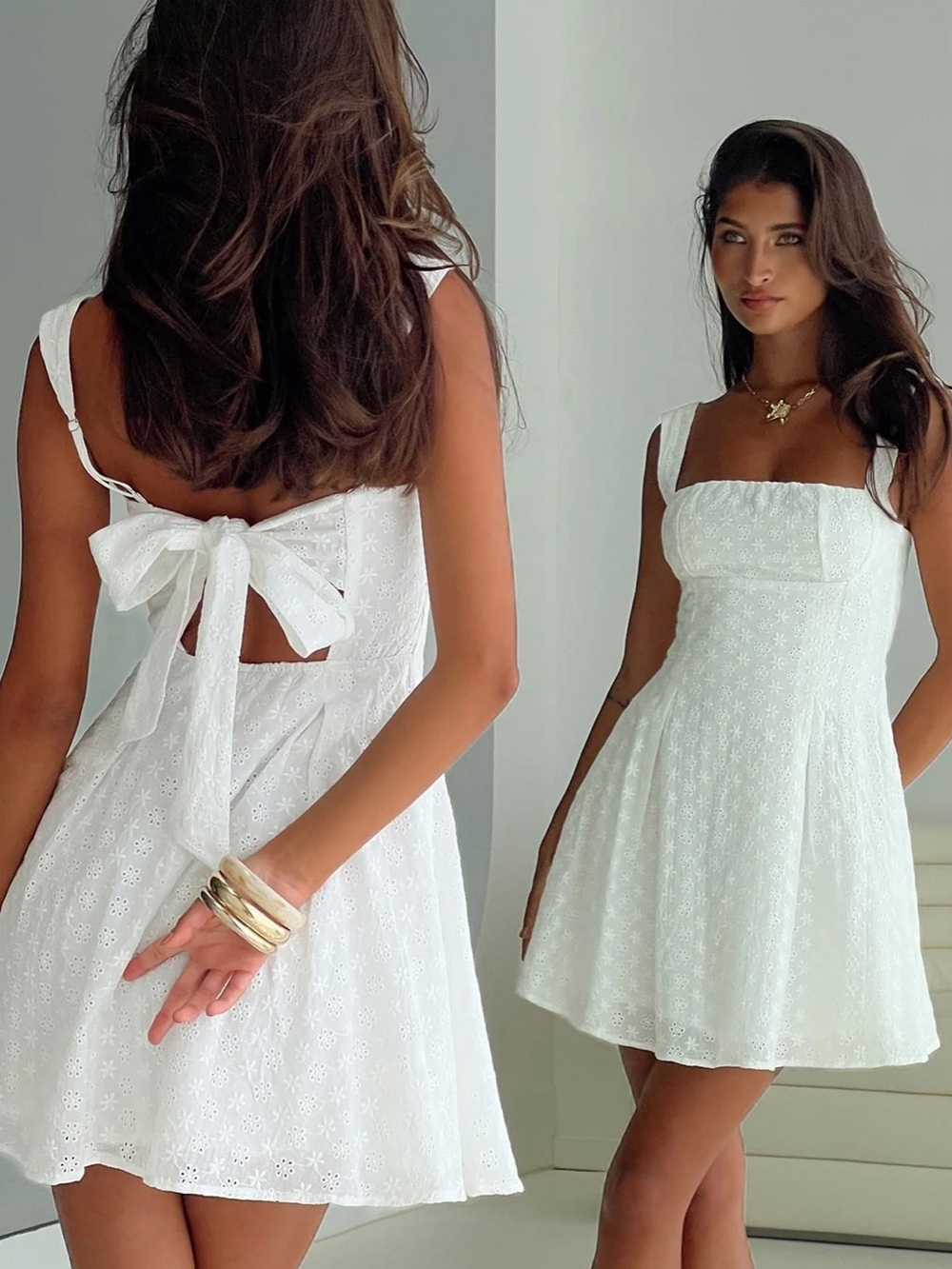 Princess Polly White Eyelet Bow-Back Mini Dress